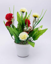 Artificial Plant with White Pot, Carnation Flowers Arrangement, Red, Plastic Plant - MARKET 99