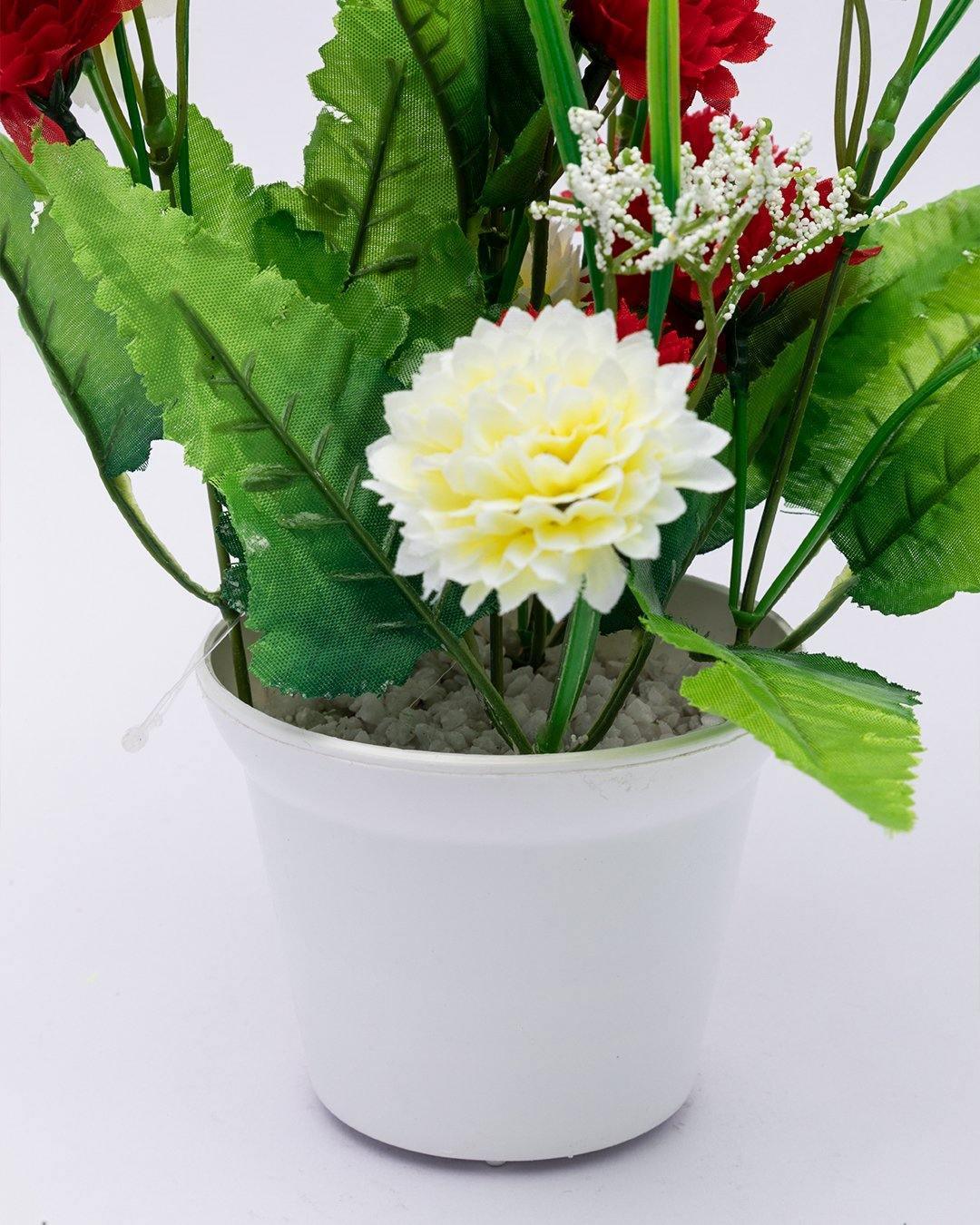 Artificial Plant with White Pot, Carnation Flowers Arrangement, Red, Plastic Plant - MARKET 99