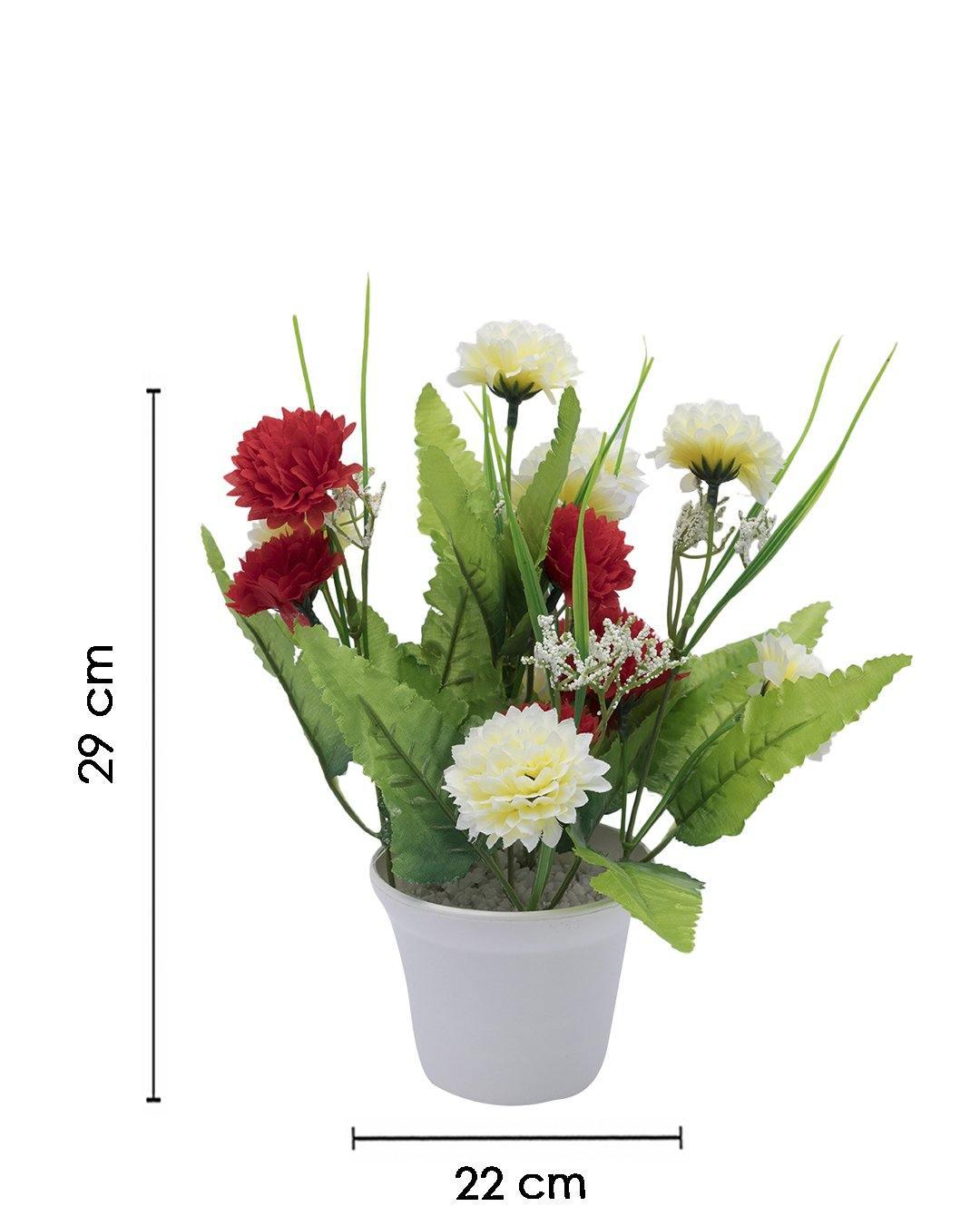 Artificial Plant with White Pot, Carnation Flowers Arrangement, Red, Plastic Plant - MARKET 99