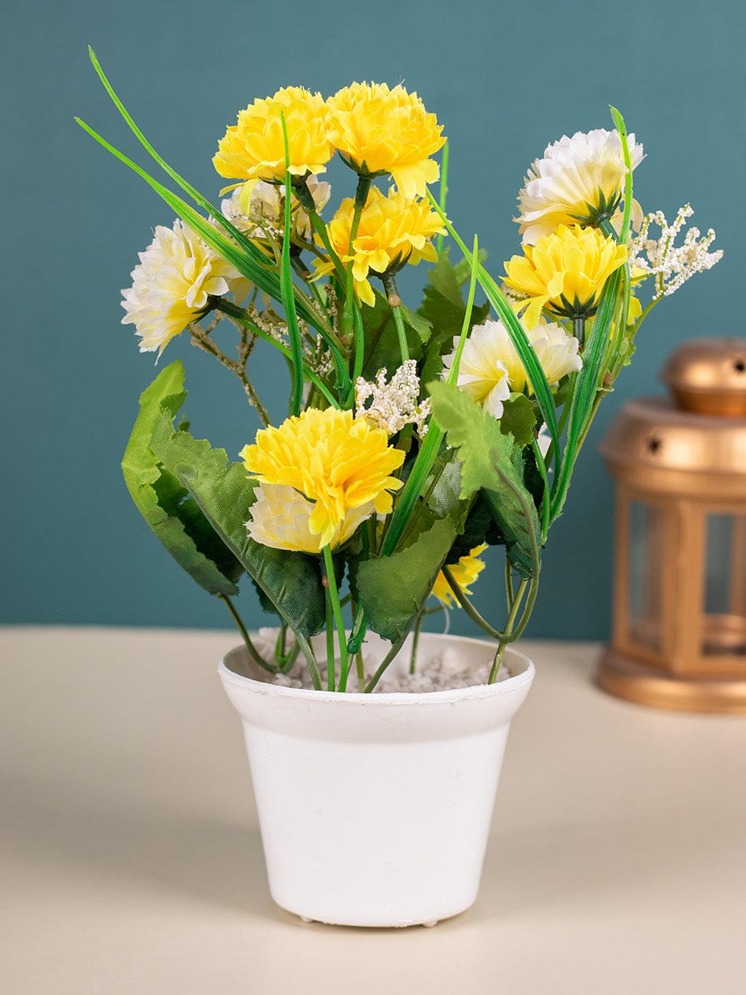 Artificial Plant with White Pot, Carnation Flowers Arrangement, Yellow, Plastic Plant - MARKET 99