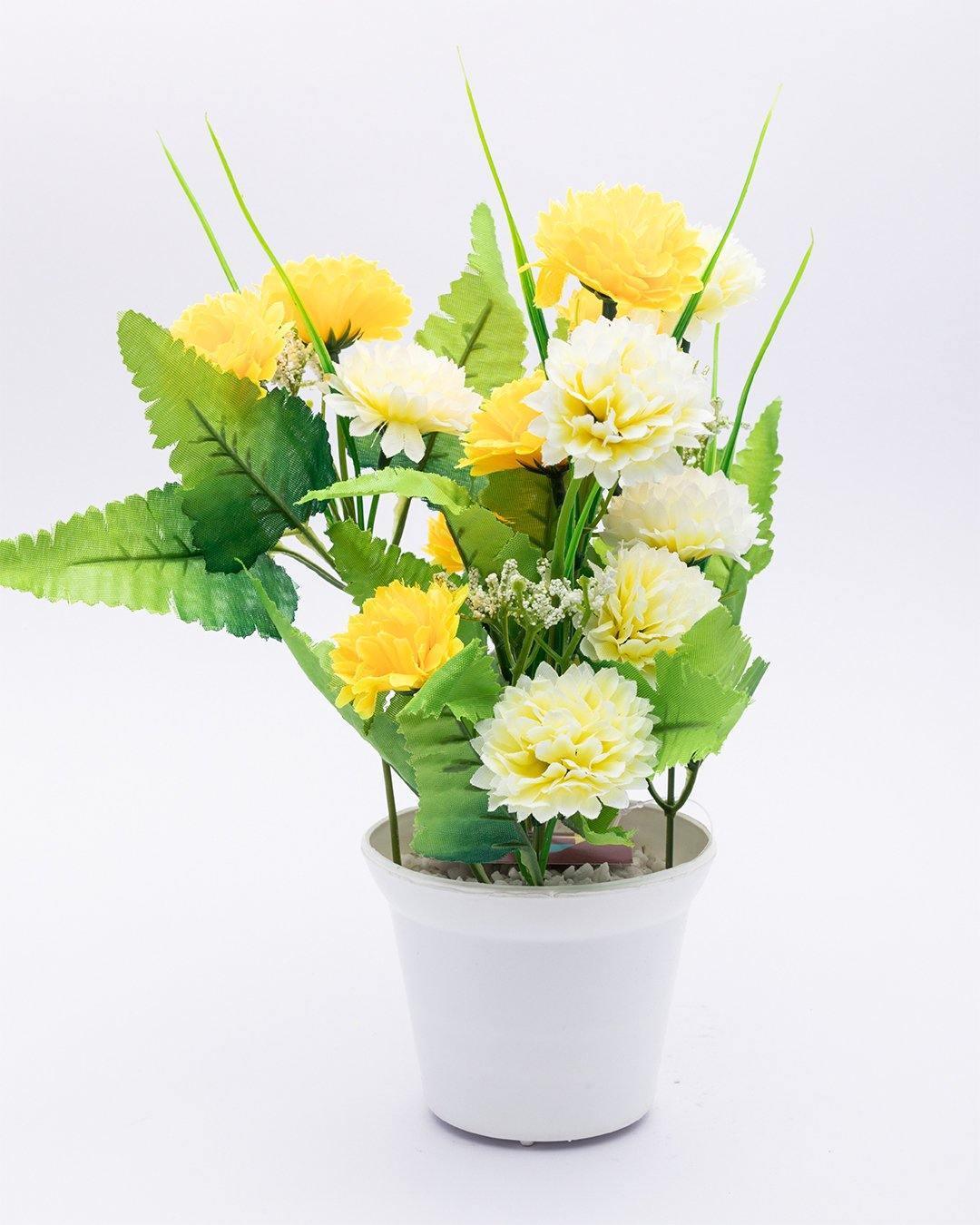 Artificial Plant with White Pot, Carnation Flowers Arrangement, Yellow, Plastic Plant - MARKET 99