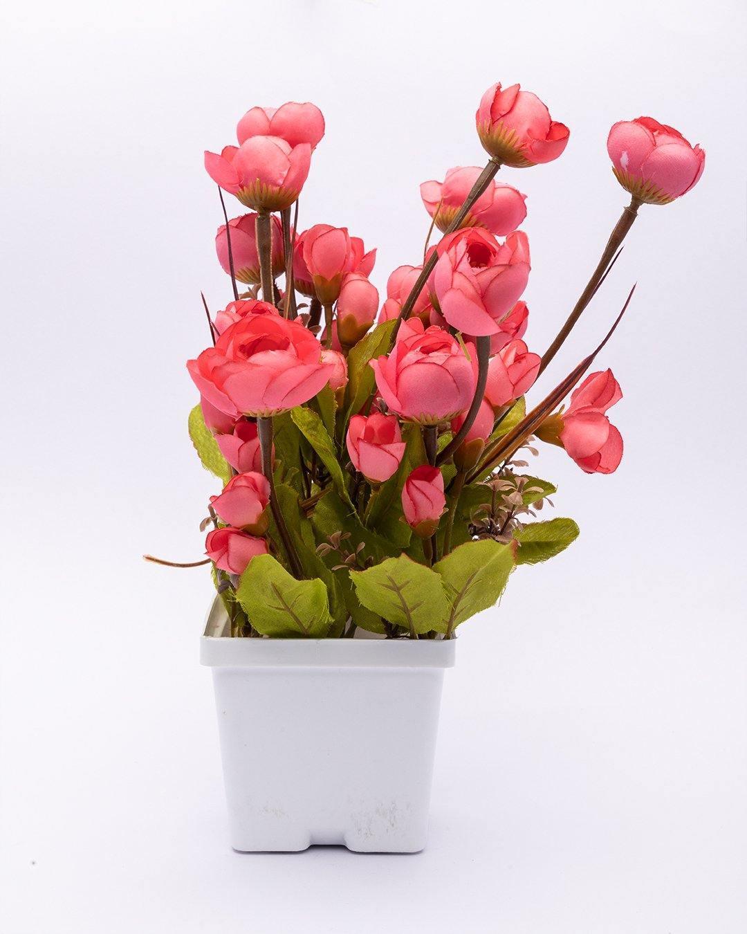 Artificial Plant with White Pot, Onion Rose, Pink, Plastic Plant - MARKET 99