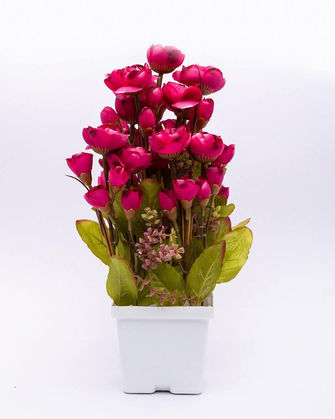 Artificial Plant with White Pot, Onion Rose, Purple, Plastic Plant - MARKET 99