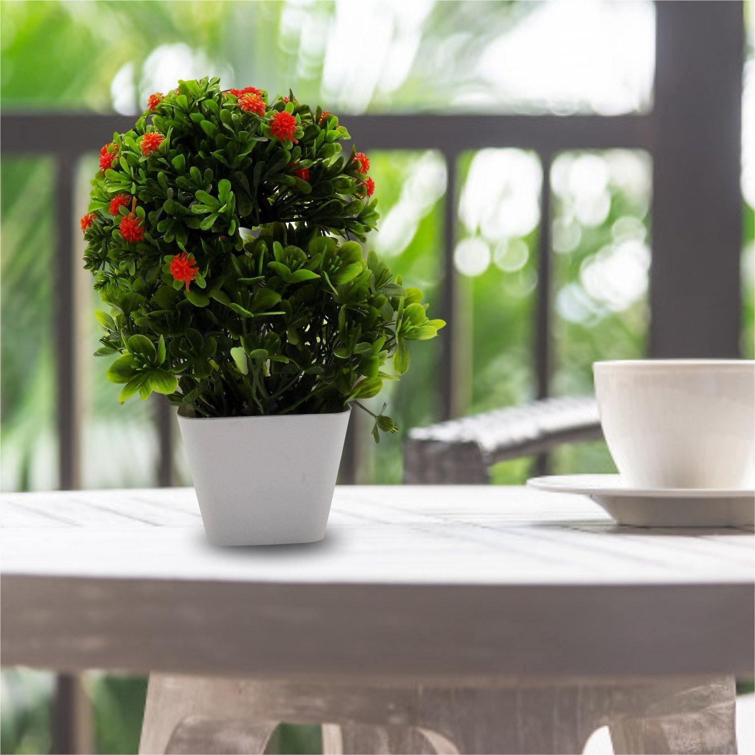 Artificial Plant with White Pot, Orange, Plastic Plant - MARKET 99