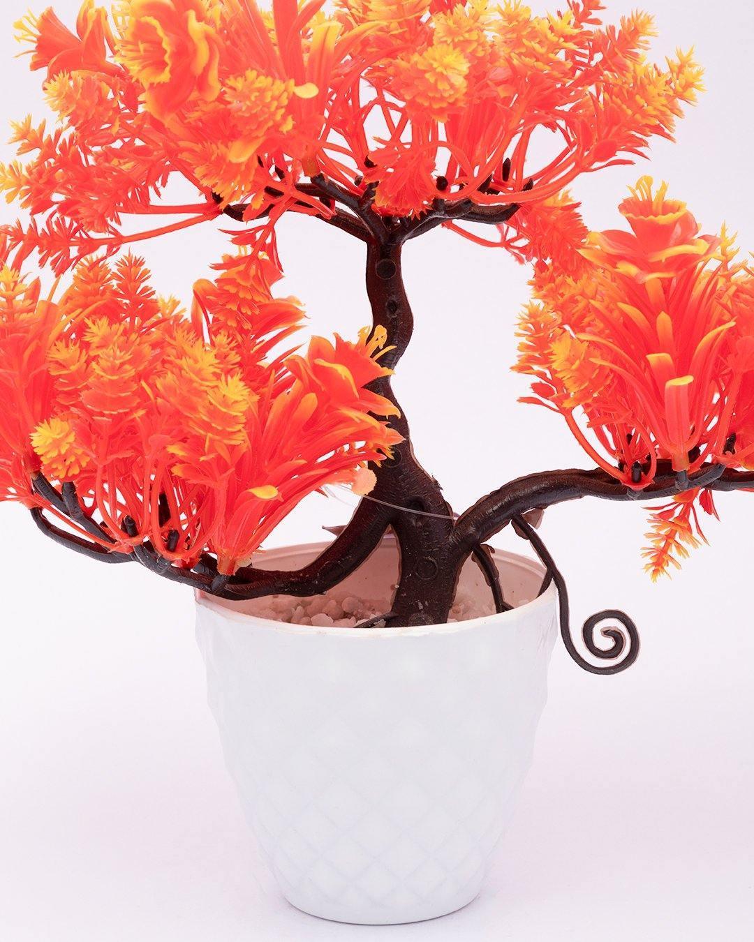 Artificial Plant with White Pot, Orange, Plastic Plant - MARKET 99