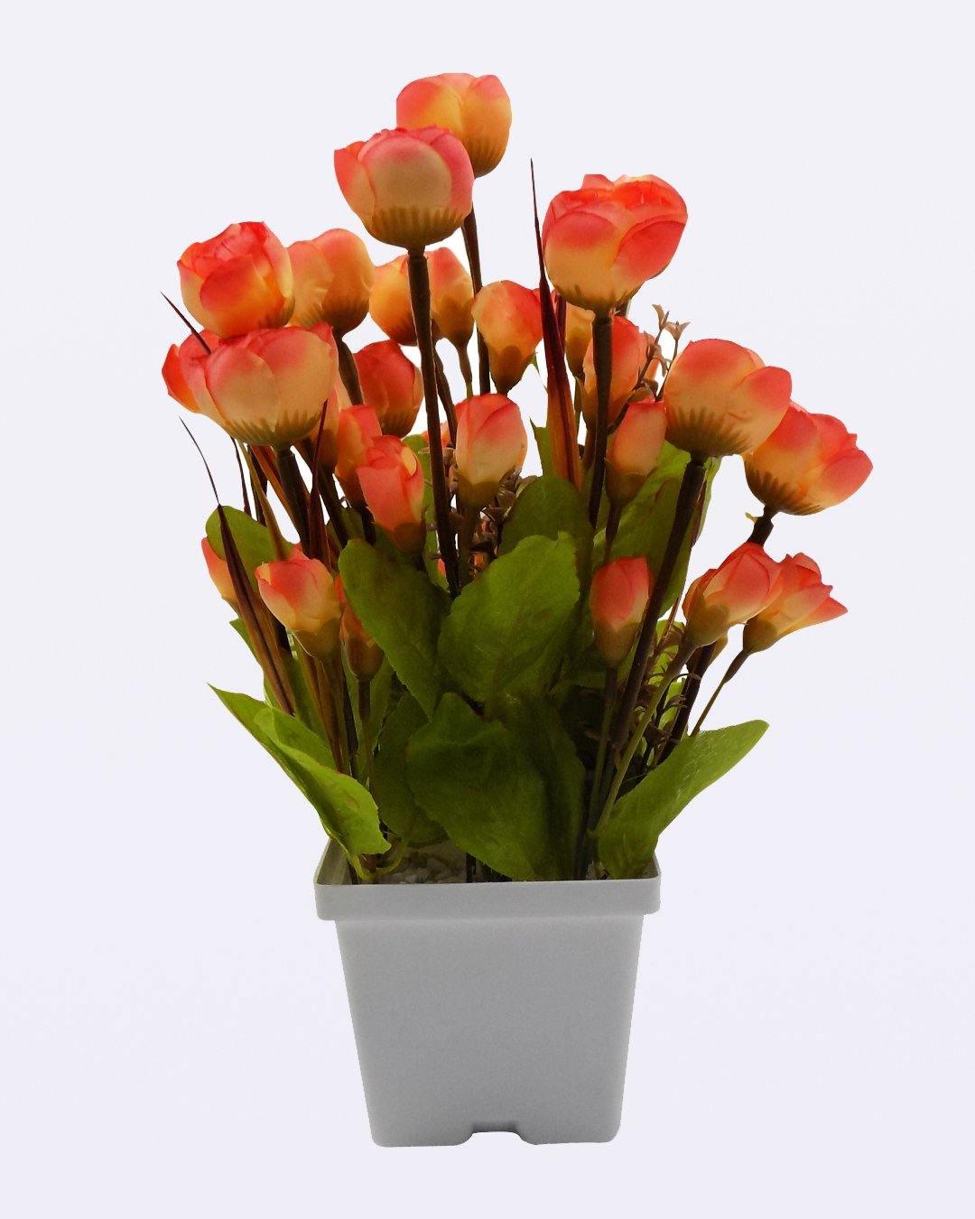 Artificial Plant with White Pot, Rose Flower Arrangement, Dark Pink, Plastic Plant - MARKET 99