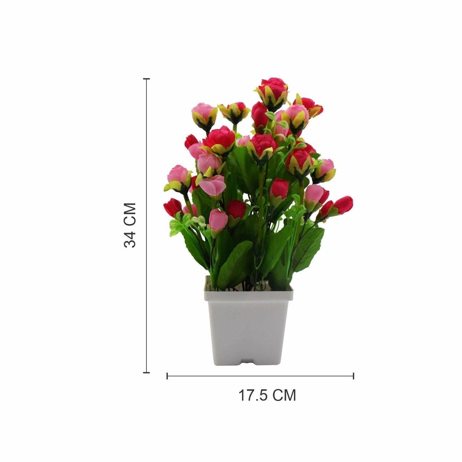 Artificial Plant with White Pot, Rose Flower Arrangement, Pink, Plastic Plant - MARKET 99