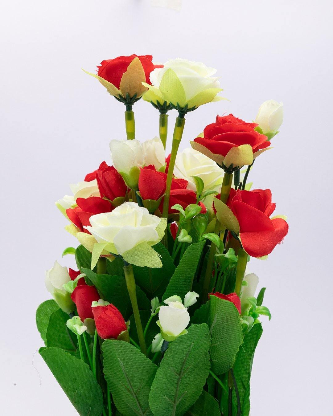 Artificial Plant with White Pot, Rose Flower Arrangement, Red, Plastic Plant - MARKET 99