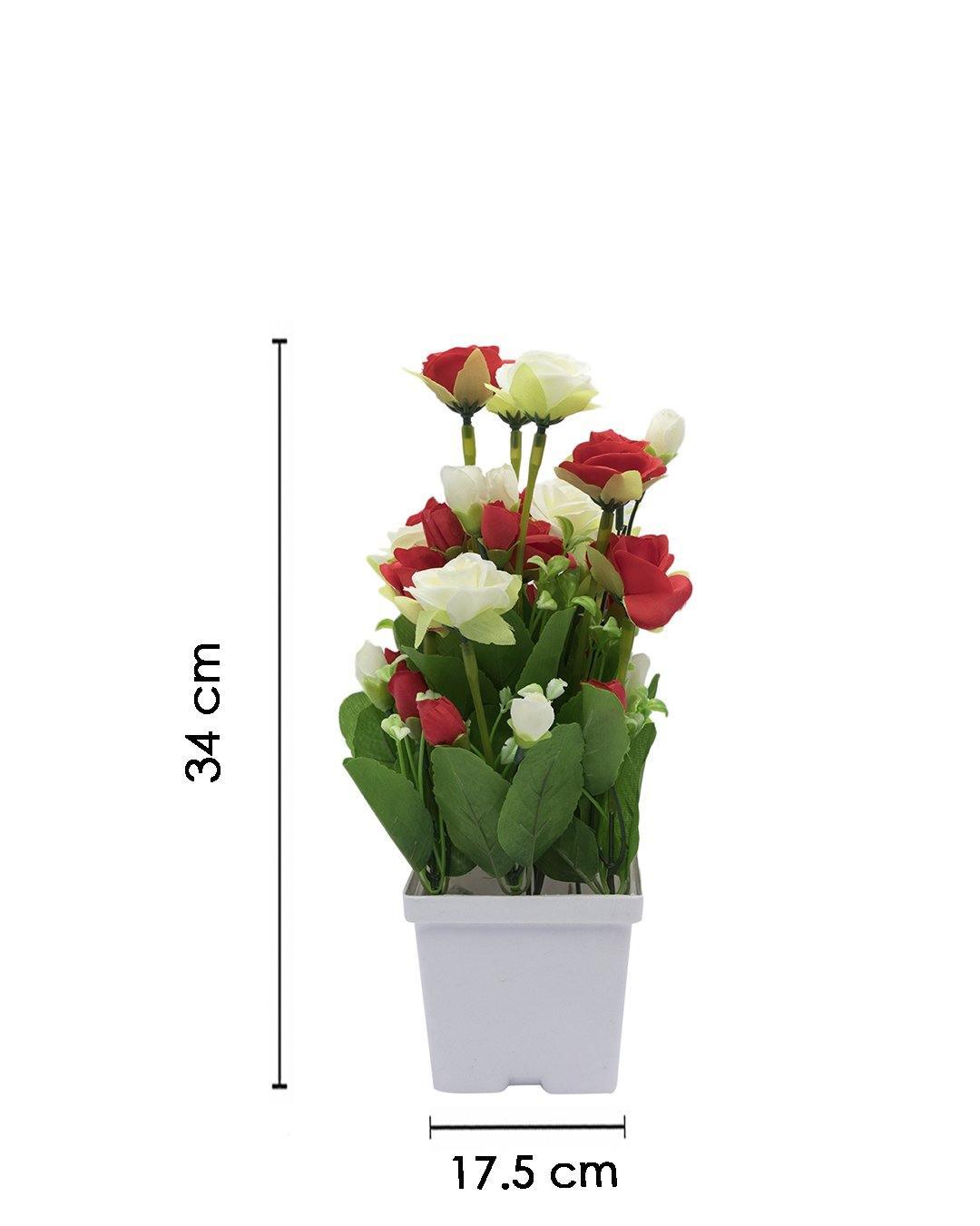Artificial Plant with White Pot, Rose Flower Arrangement, Red, Plastic Plant - MARKET 99
