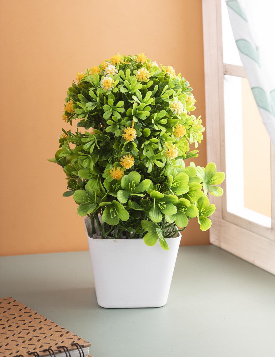 Artificial Plant with White Pot, Yellow, Plastic Plant - MARKET 99