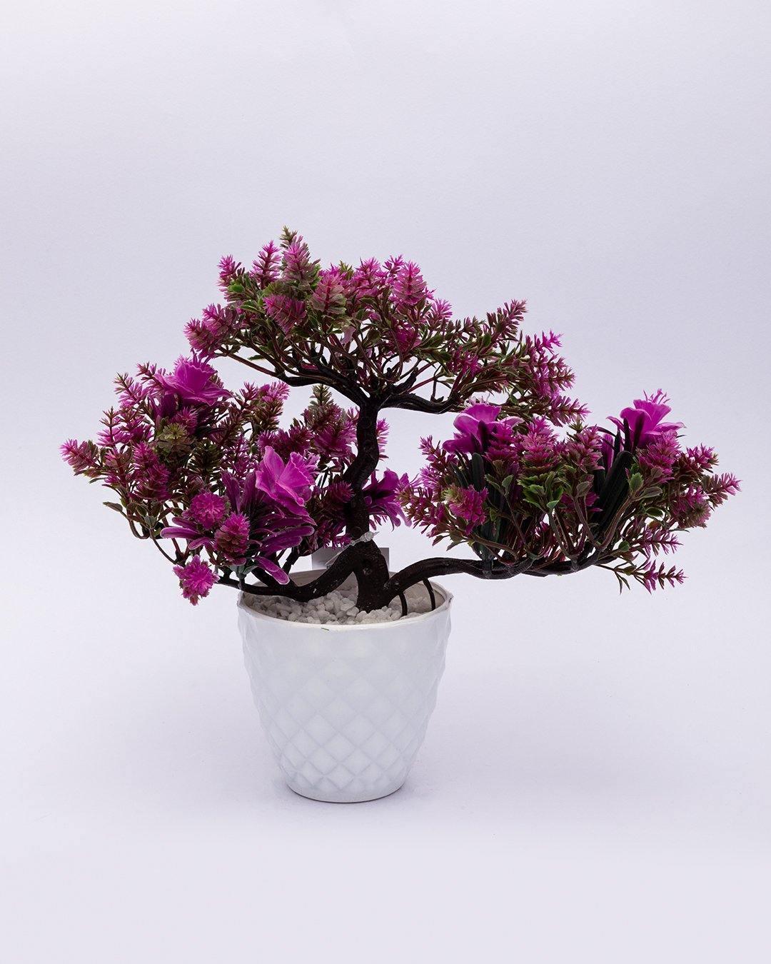 Artificial Rose Plant with White Pot, Purple, Plastic Plant - MARKET 99