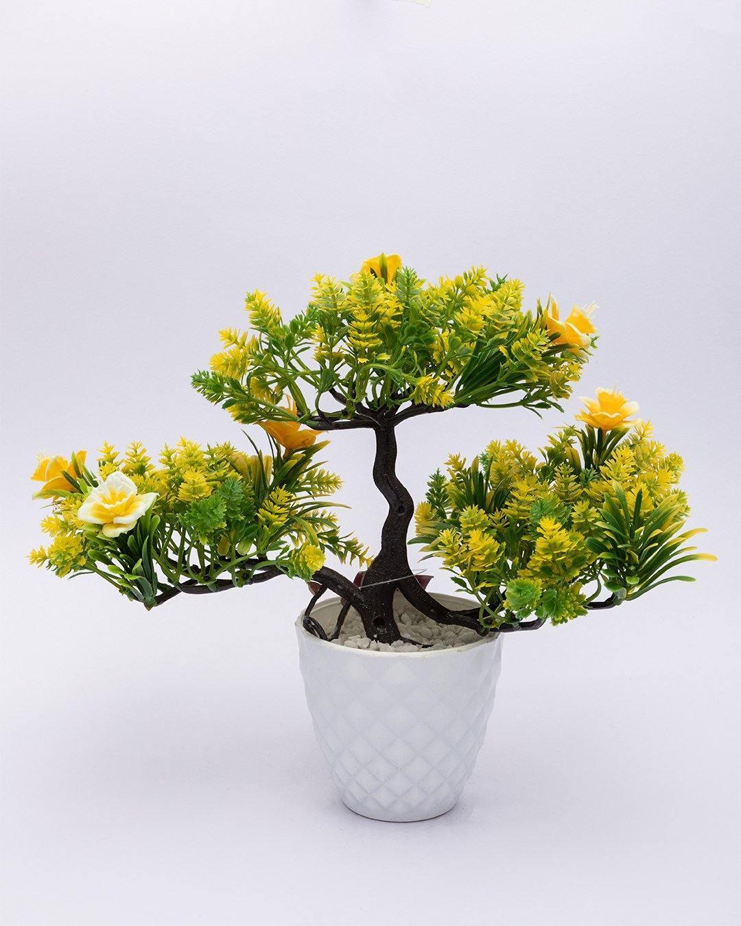 Artificial Rose Plant with White Pot, Yellow, Plastic Plant - MARKET 99