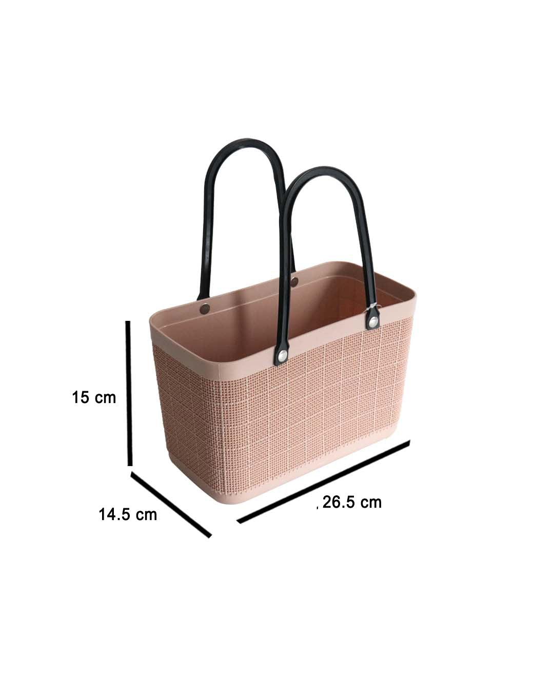 Basket Bag with Handles, Peach, Plastic - MARKET 99