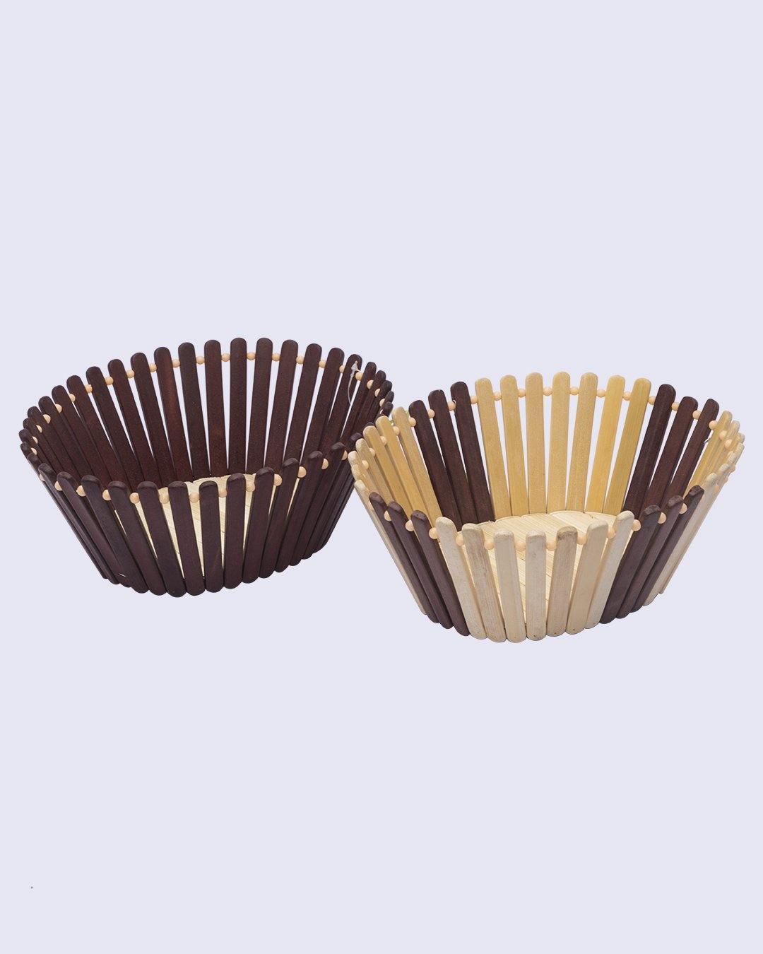 Basket, Beige & Brown, Bamboo, Set of 2 - MARKET 99