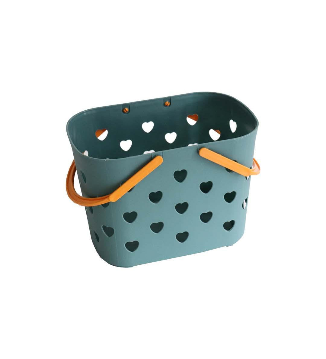 Basket with Handles, Heart Shaped Cut Design, Deep Sea Green, Plastic - MARKET 99