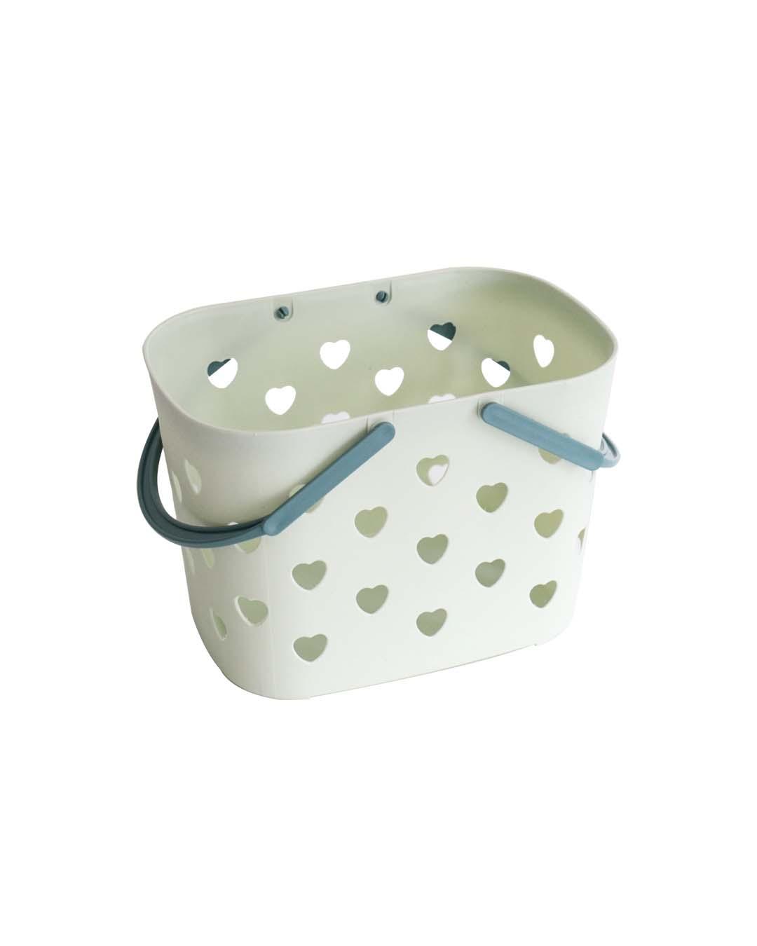 Basket with Handles, Heart Shaped Cut Design, Light Green, Plastic - MARKET 99