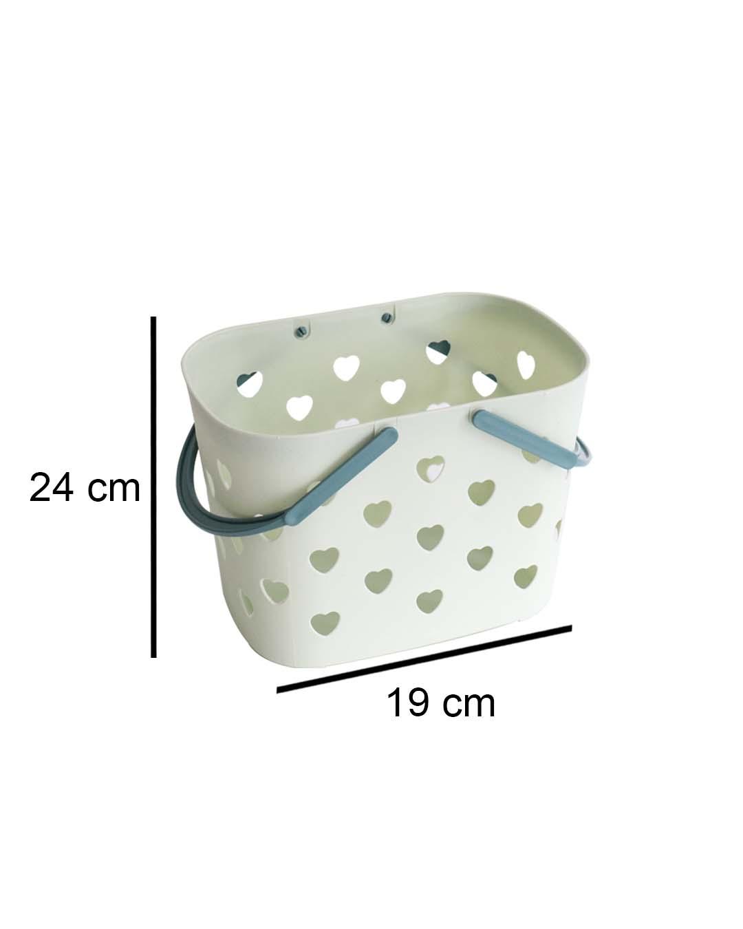 Basket with Handles, Heart Shaped Cut Design, Light Green, Plastic - MARKET 99