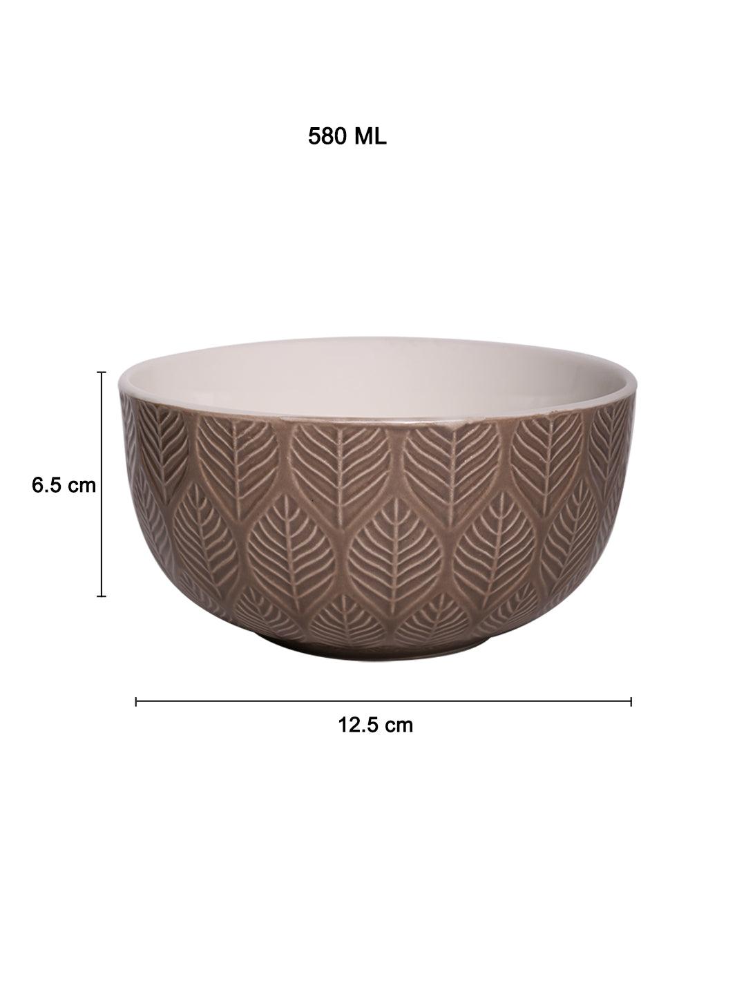Beige Ceramic Bowl - 580Ml, Leaf Pattern - MARKET 99