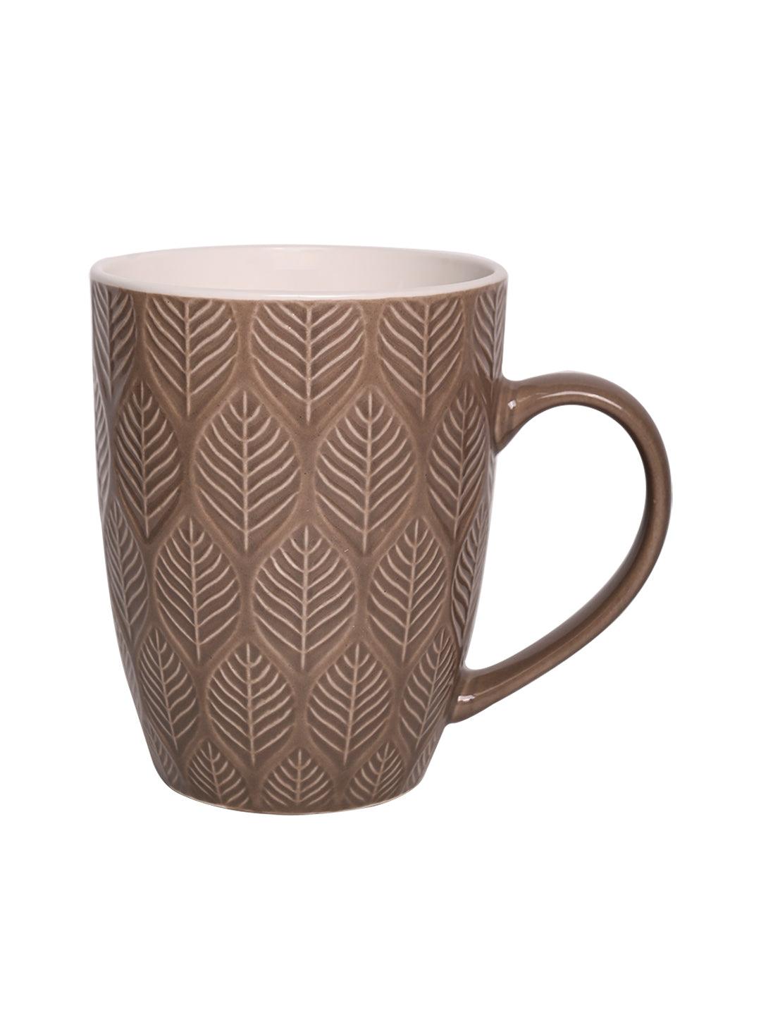 Beige Ceramic Mug - 360Ml, Leaf Pattern - MARKET 99