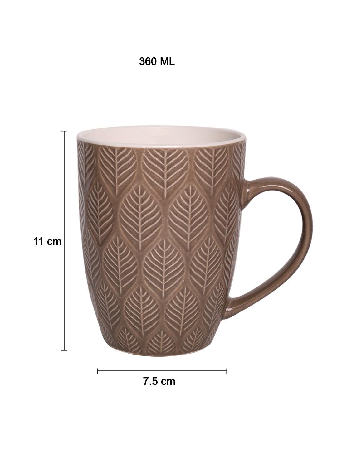 Beige Ceramic Mug - 360Ml, Leaf Pattern - MARKET 99