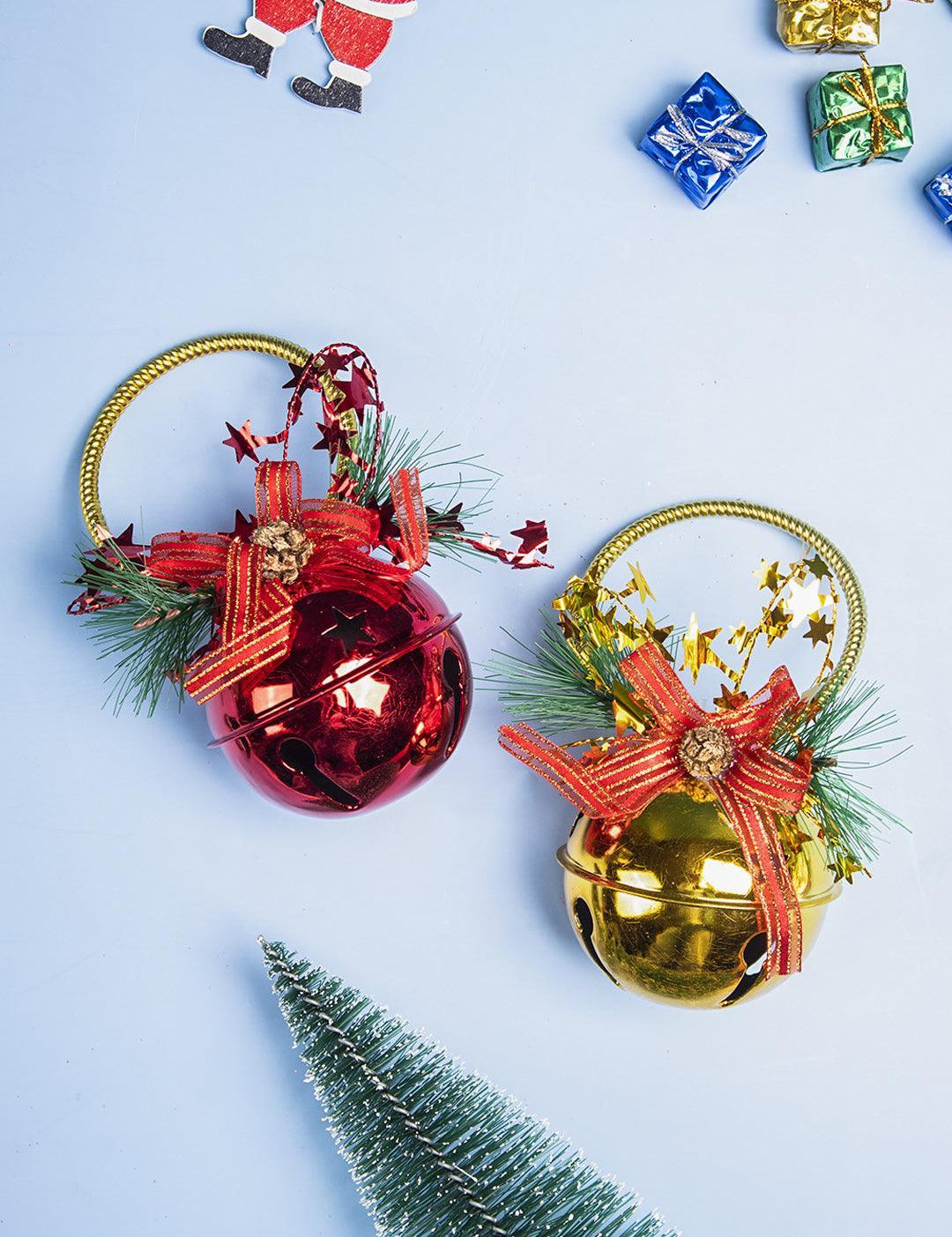 Bell With Bow - Christmas Hanging Ball Set Of 2 Pcs - MARKET 99