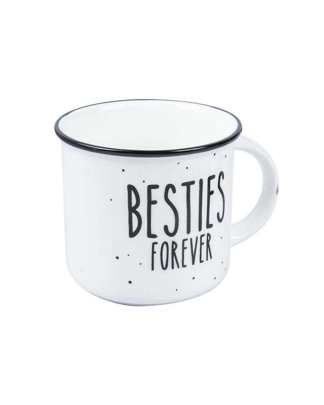 'BESTIE FOREVER' Graphic Print Drinkware Glossy Ceramic Coffee Mug ( White & Black, 400 mL) - MARKET 99