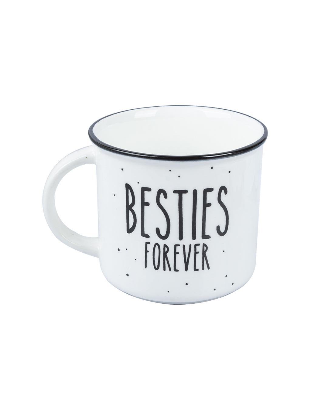 'BESTIE FOREVER' Graphic Print Drinkware Glossy Ceramic Coffee Mug ( White & Black, 400 mL) - MARKET 99