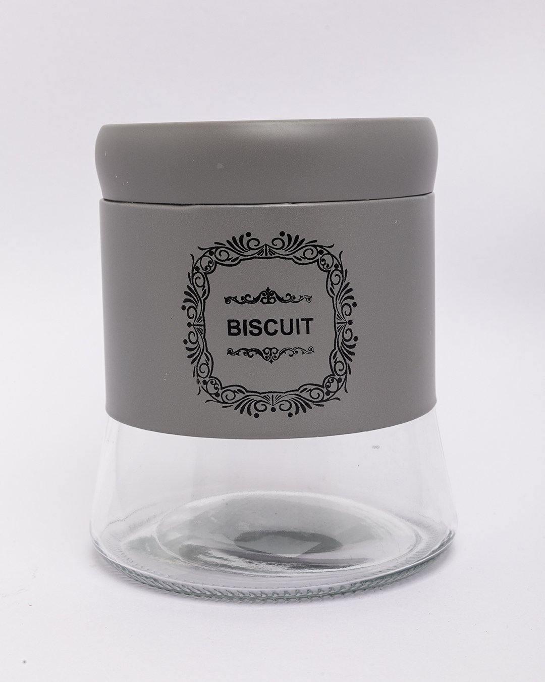 Biscuit Jar, Kitchen Storage, Airtight, Grey, Glass, 800 mL - MARKET 99