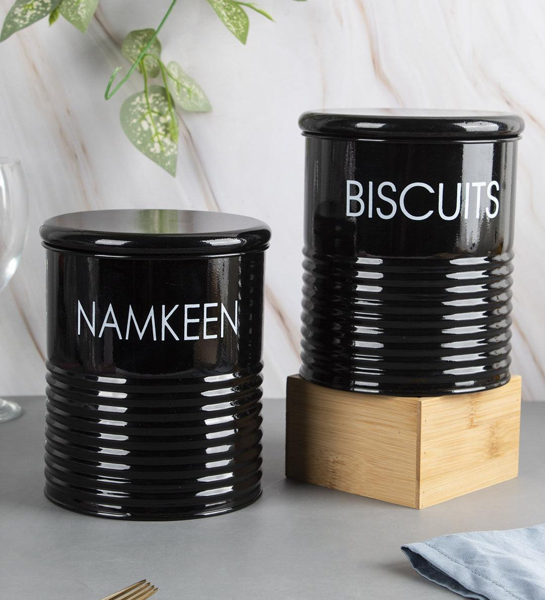 Biscuits & Namkeen Jar Set Of 2 ( Black, Each 1700 Ml ) - MARKET 99