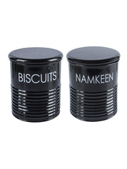 Biscuits & Namkeen Jar Set Of 2 ( Black, Each 1700 Ml ) - MARKET 99