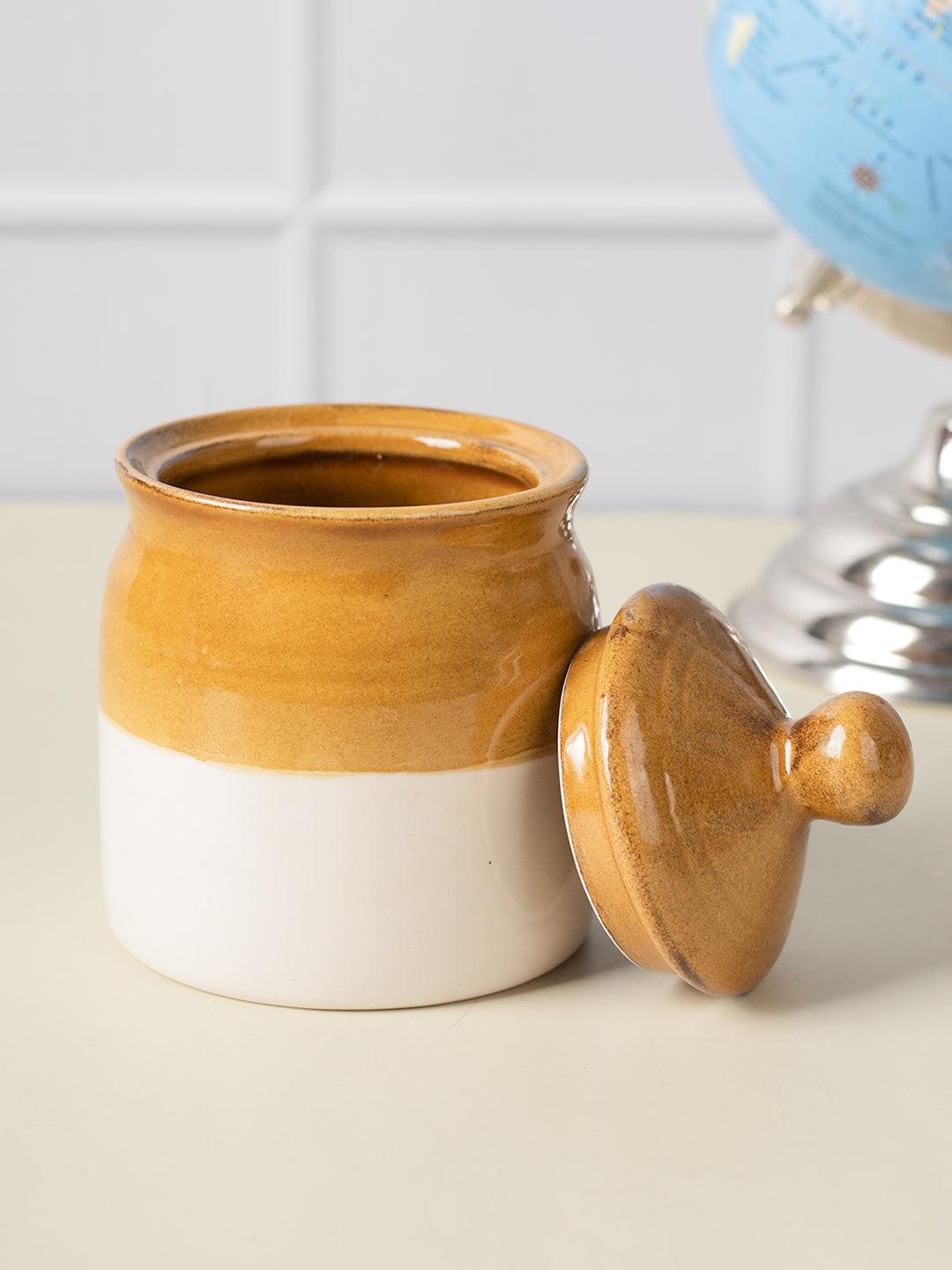 'Bisque Caramel' Dual Glazed Traditional Ceramic Pickle Jar 300mL - MARKET 99