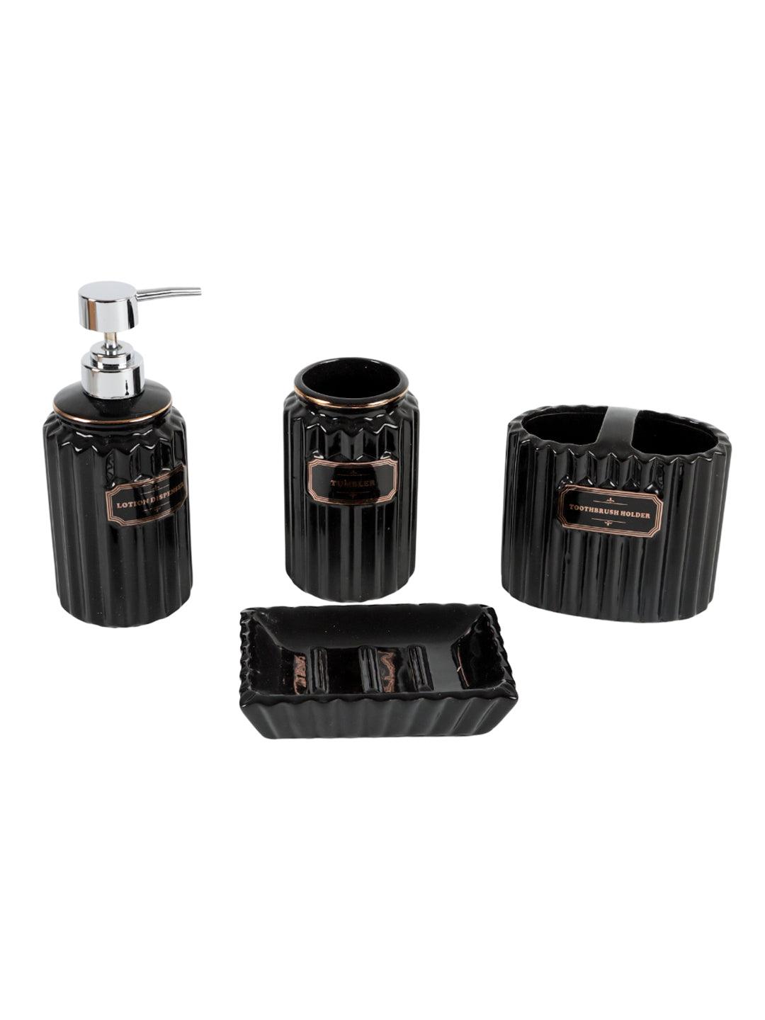 Black Ceramic Bathroom Set Of 4 - Ribbed Design, Bath Accessories - MARKET 99