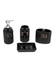 Black Ceramic Bathroom Set Of 4 - Ribbed Design, Bath Accessories - MARKET 99