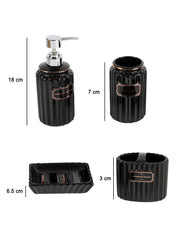 Black Ceramic Bathroom Set Of 4 - Ribbed Design, Bath Accessories - MARKET 99