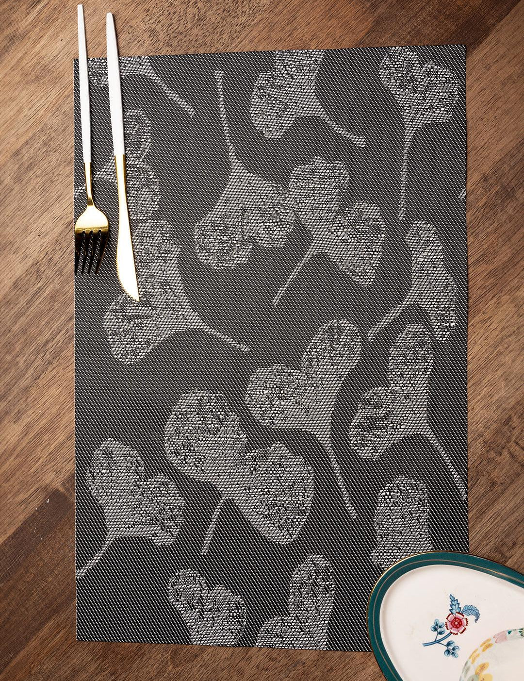 Black Floral Pattern - Placemat Mat Set Of 4 - MARKET 99