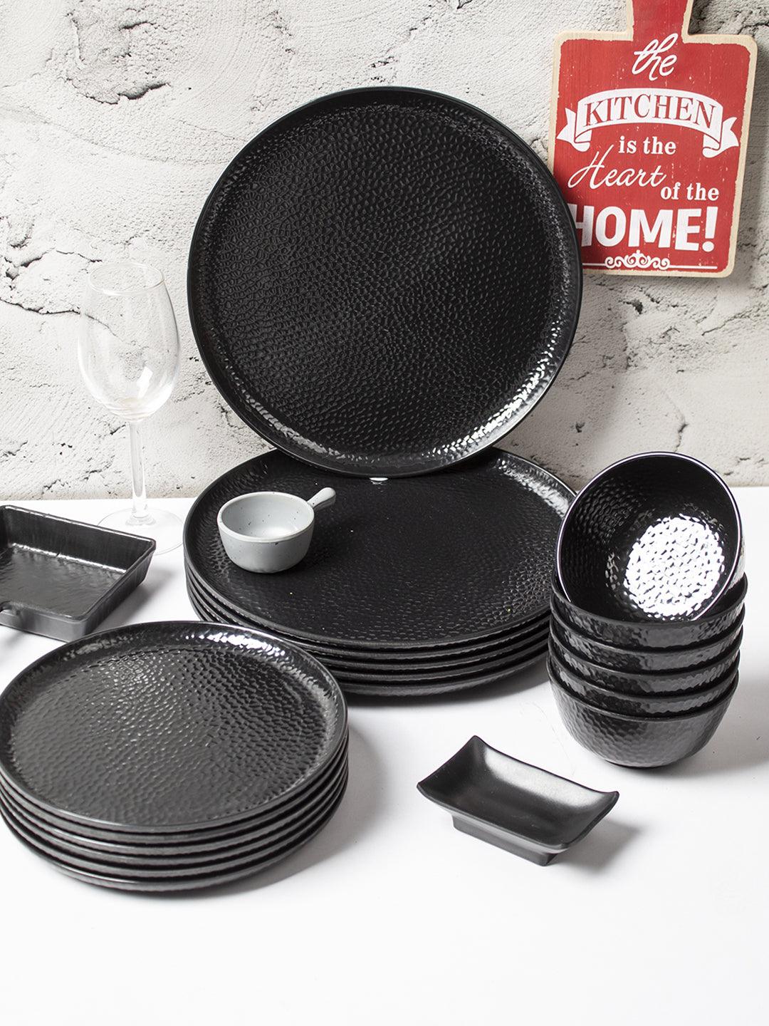 Black Melamine Dinner Set Of 18 Pcs - 6 Full & 6 Quarter Plates + 6 Bowls