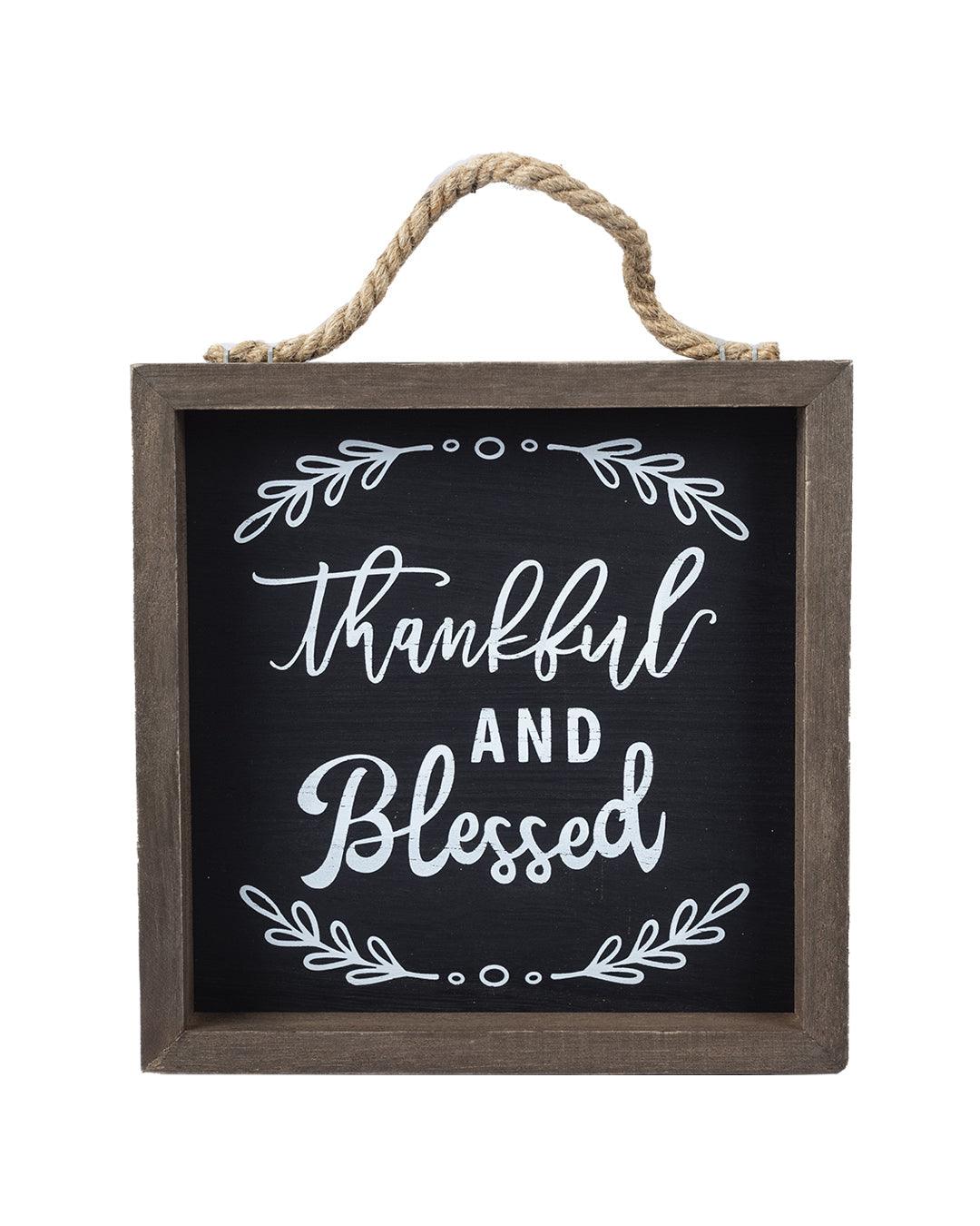 Black Wooden Wall Plaque with 'Thankful and Blessed' Quote