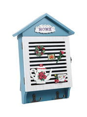 Blue & White Wood House Shaped Key Box Organiser - MARKET 99