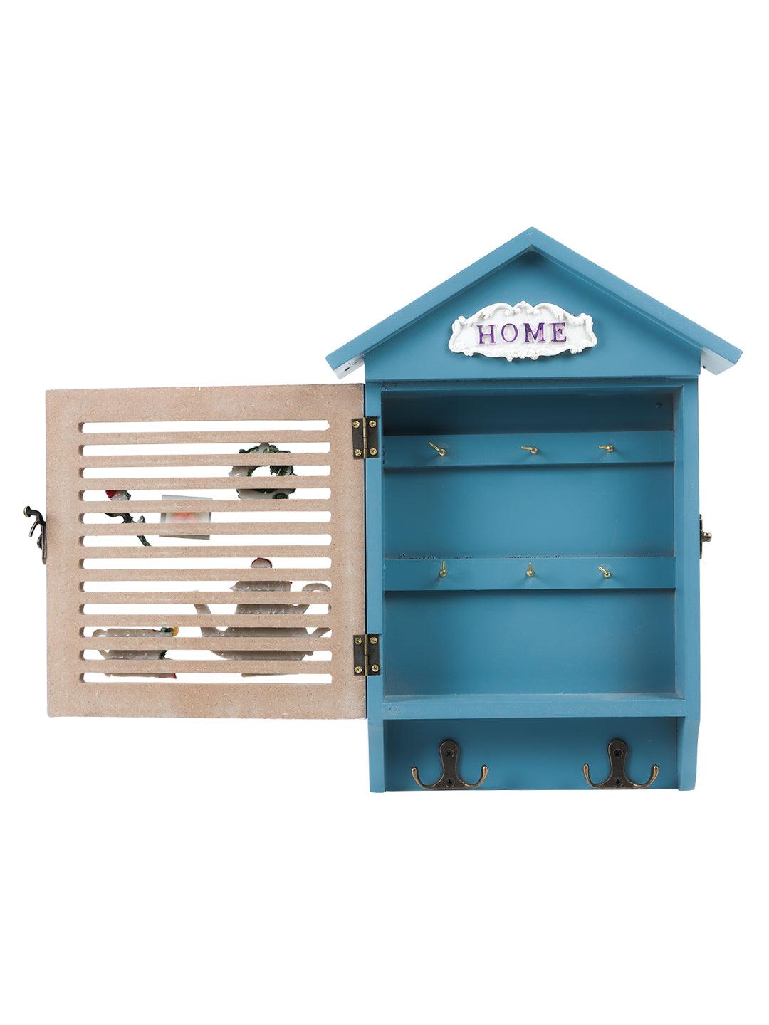 Blue & White Wood House Shaped Key Box Organiser - MARKET 99