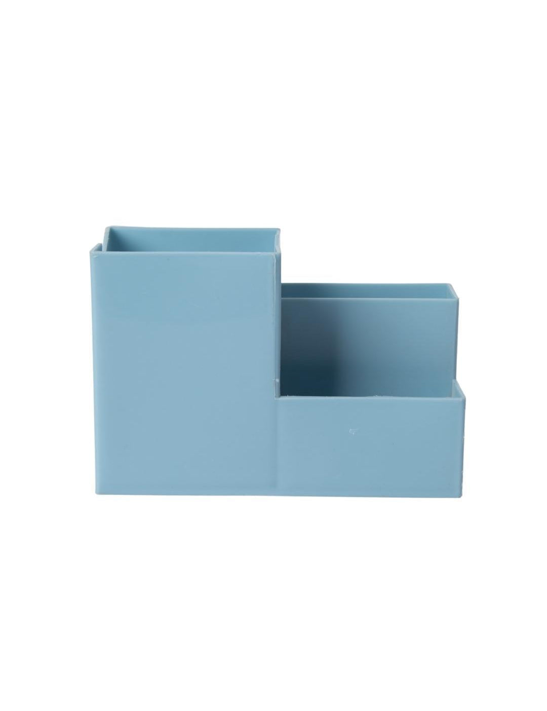 Blue Cyan Desk Organizer Pen Stand 3 Compartment