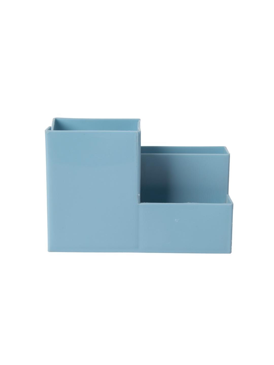 Blue Cyan Desk Organizer Pen Stand 3 Compartment