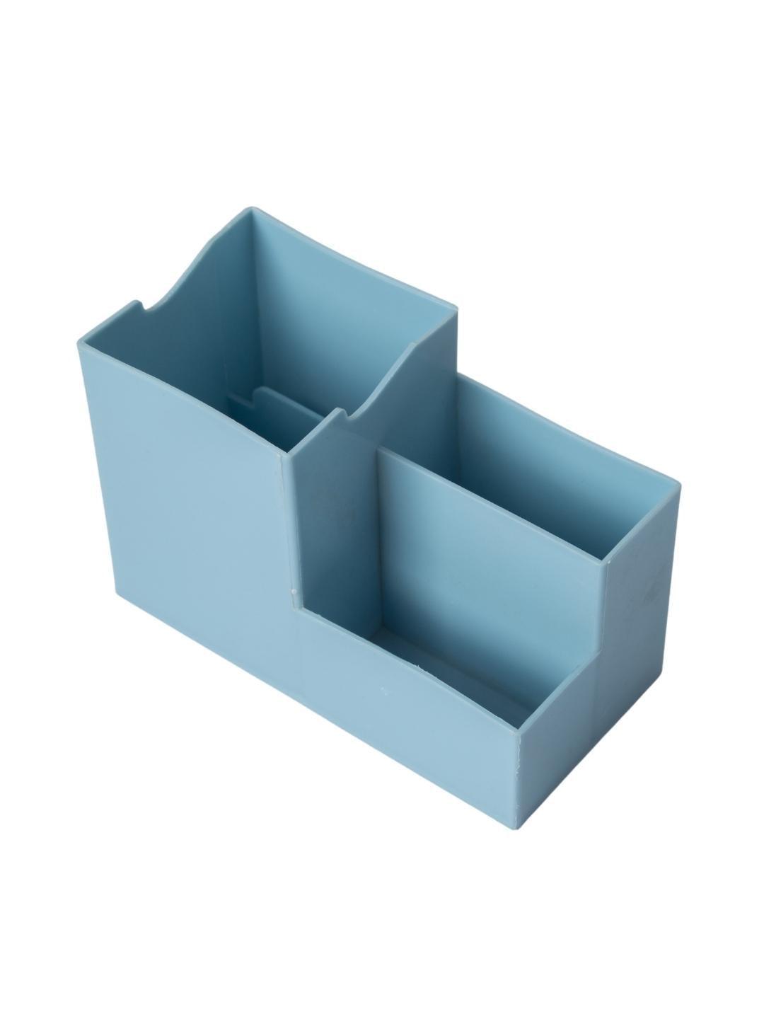 Blue Cyan Desk Organizer Pen Stand 3 Compartment