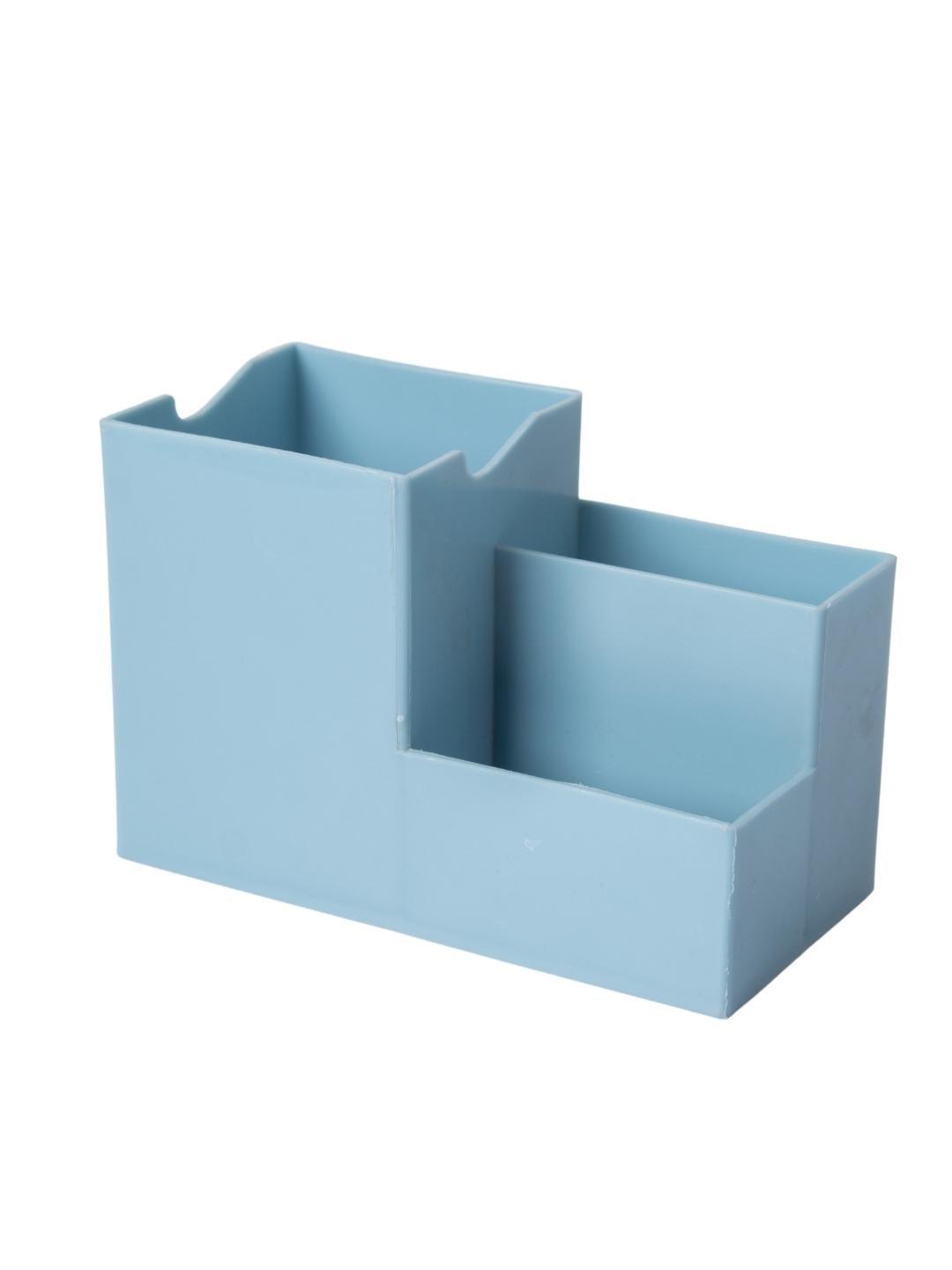 Blue Cyan Desk Organizer Pen Stand 3 Compartment