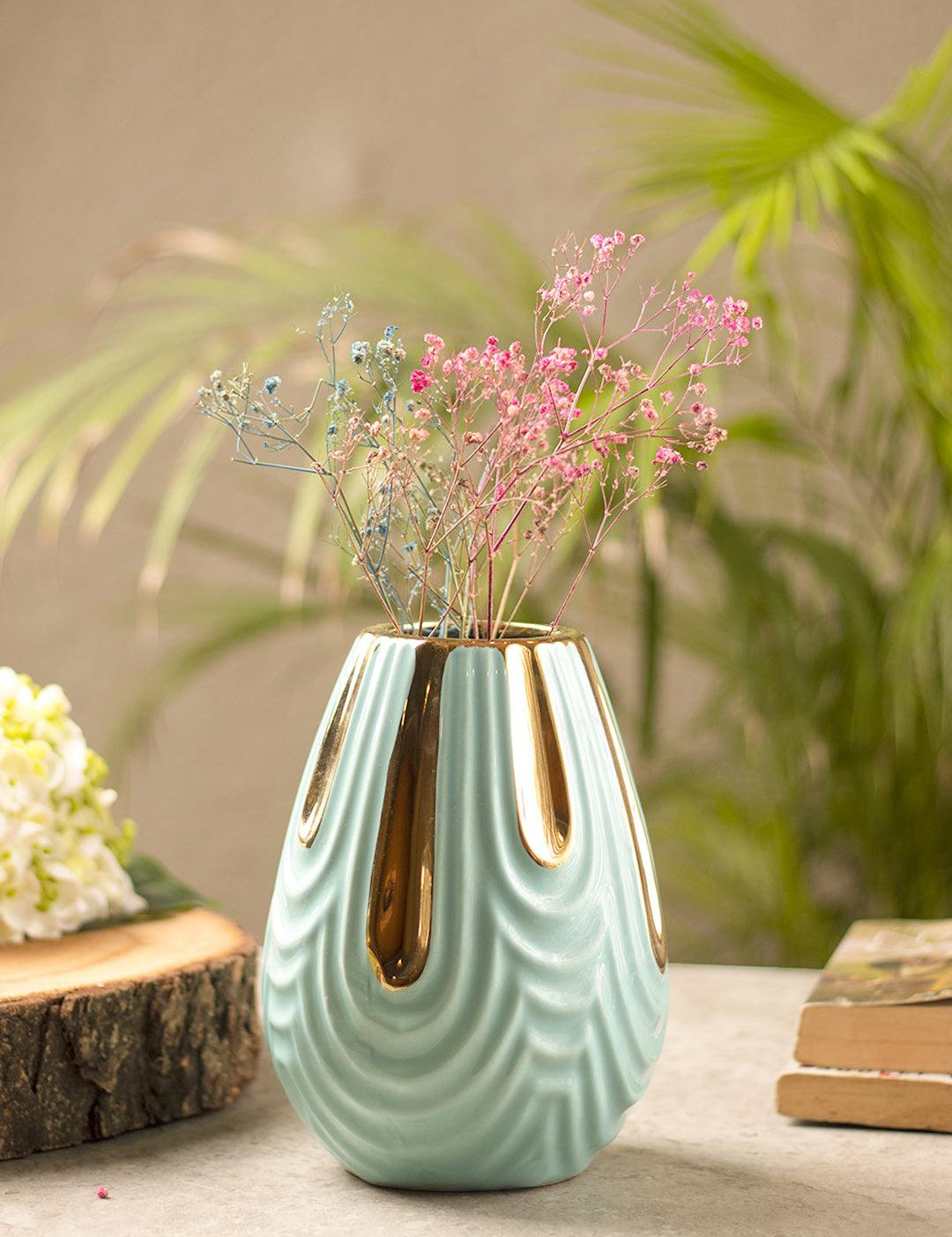 Blue Textured Vase with Gold Design - MARKET 99