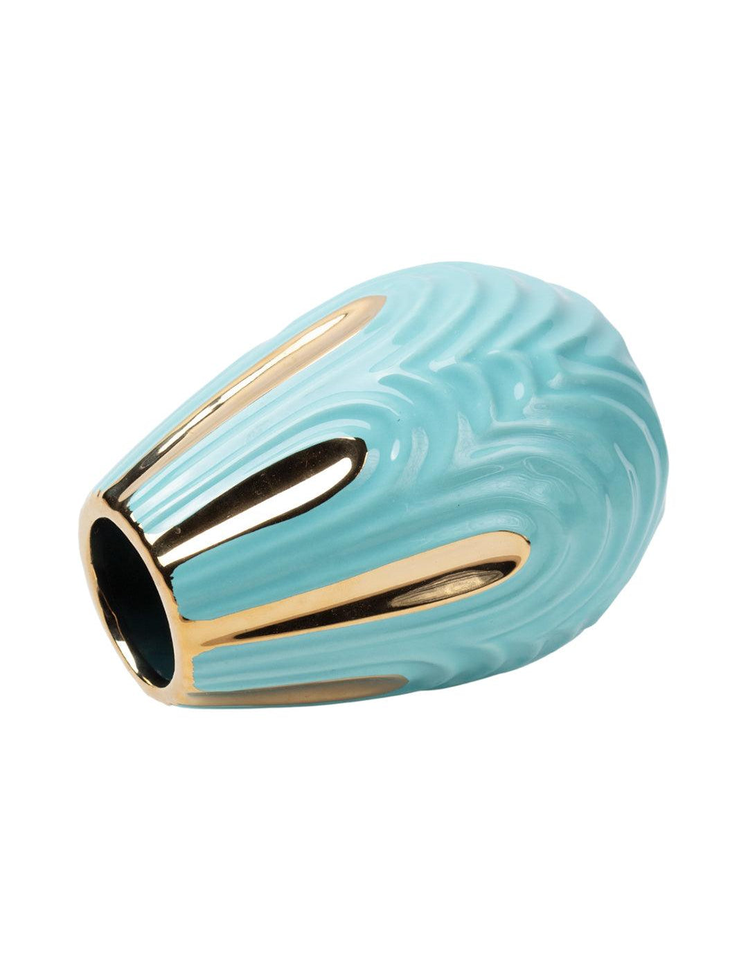 Blue Textured Vase with Gold Design - MARKET 99