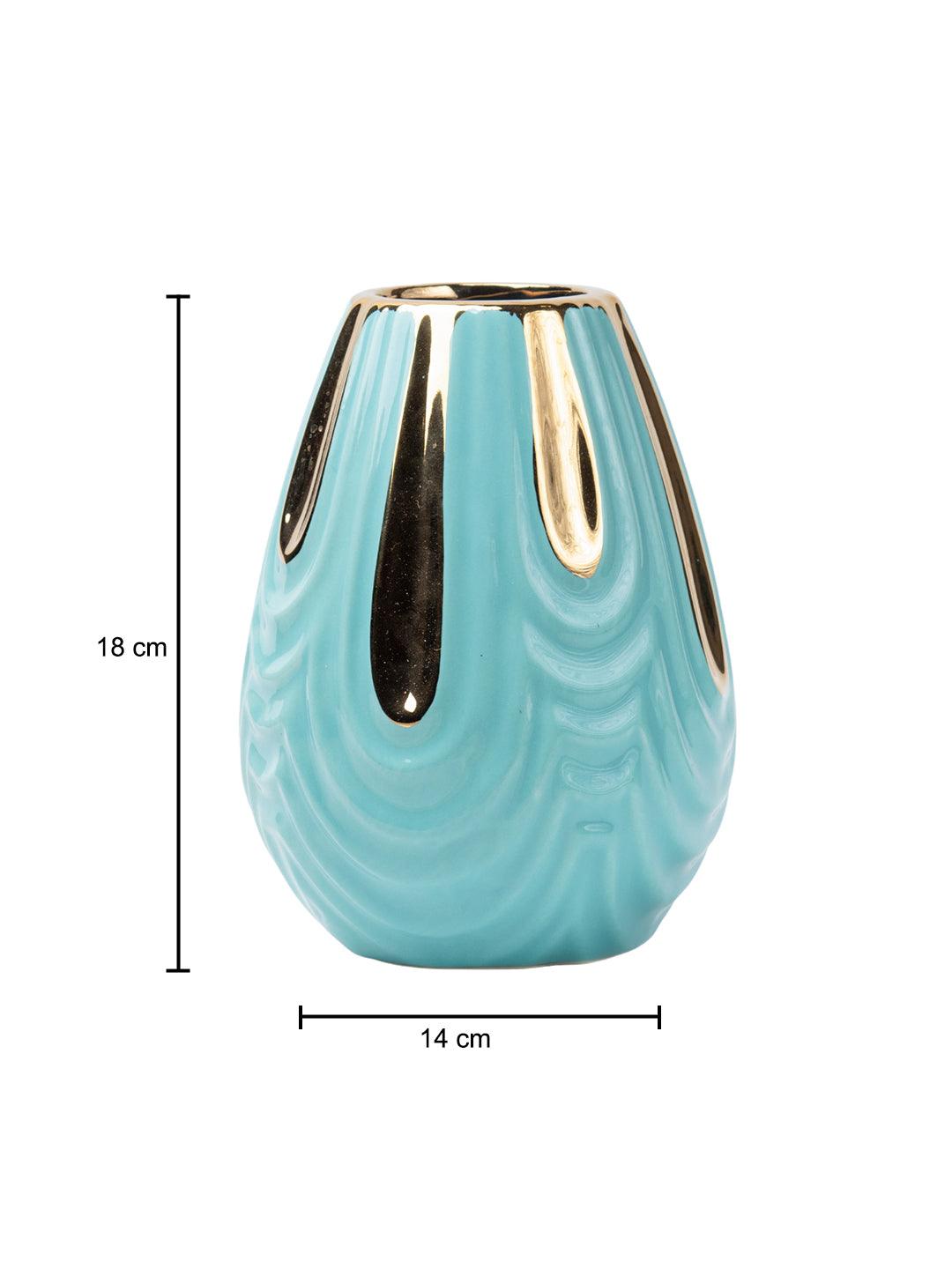 Blue Textured Vase with Gold Design - MARKET 99