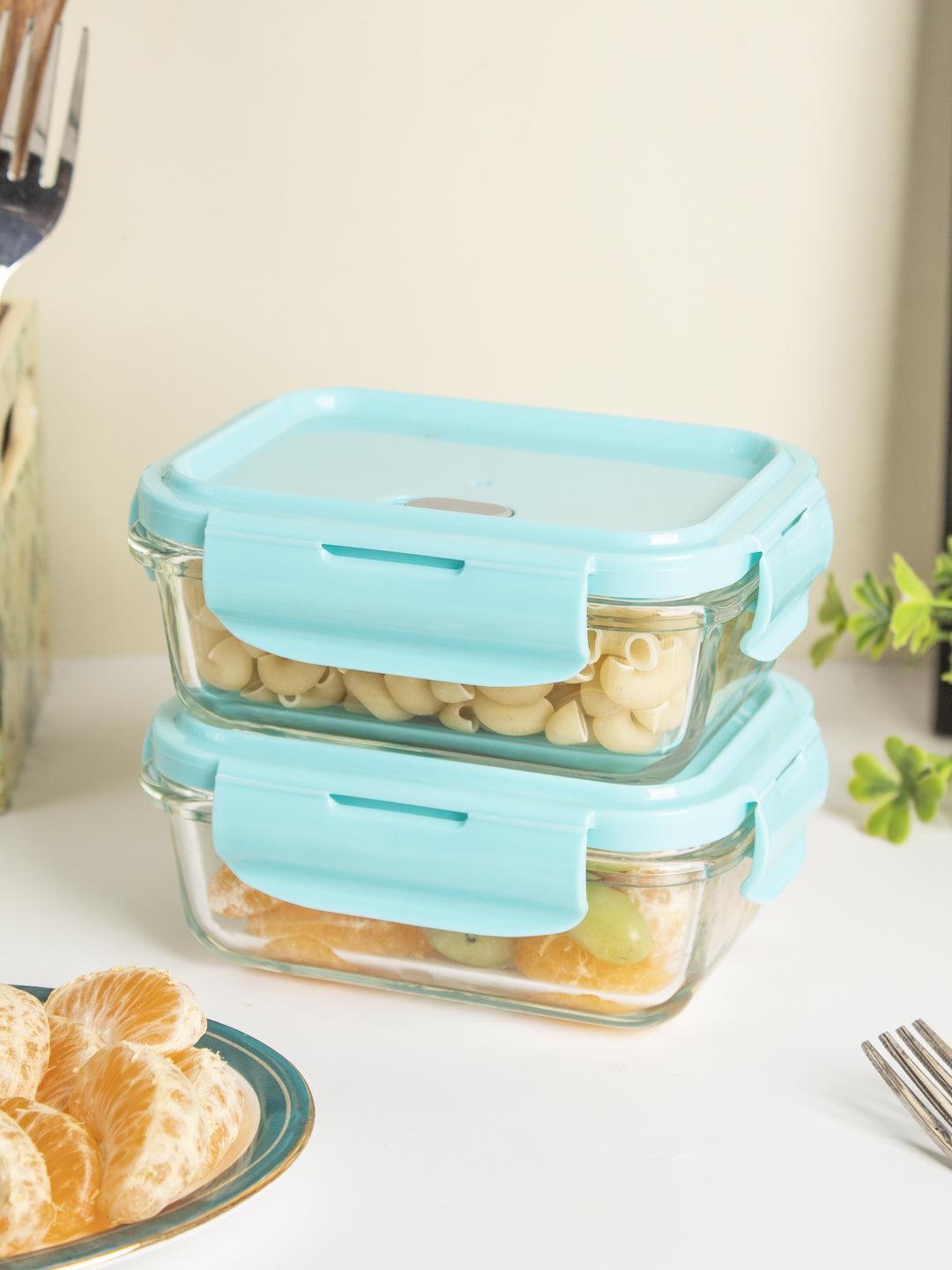 Borosilicate Food Containers (Pack of 2 - 330ml) Blue Lid - MARKET 99