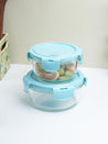 Borosilicate Food Containers (Pack of 2 - 410ml & 570ml) Blue Lid - MARKET 99