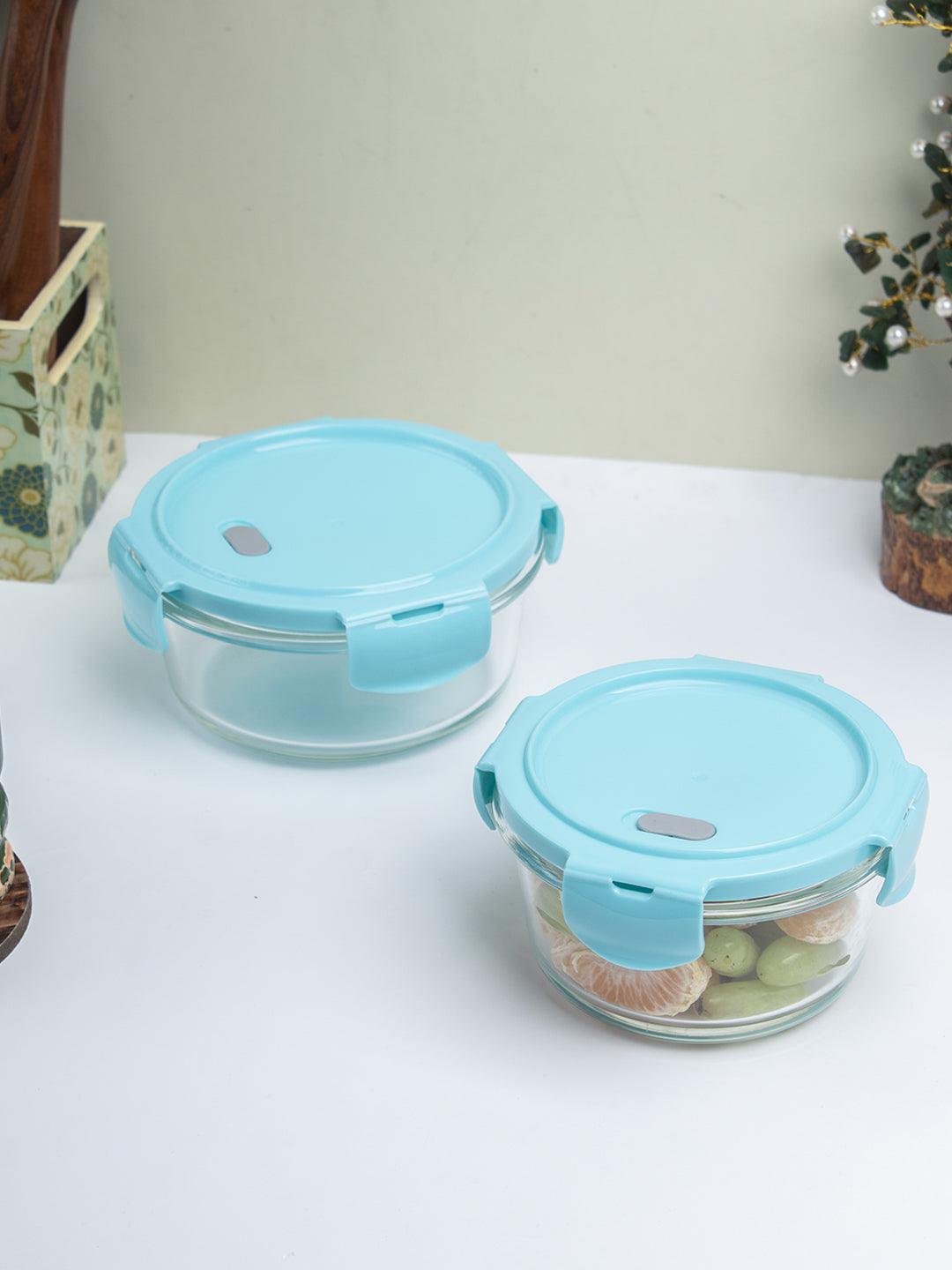 Borosilicate Food Containers (Pack of 2 - 410ml & 570ml) Blue Lid - MARKET 99