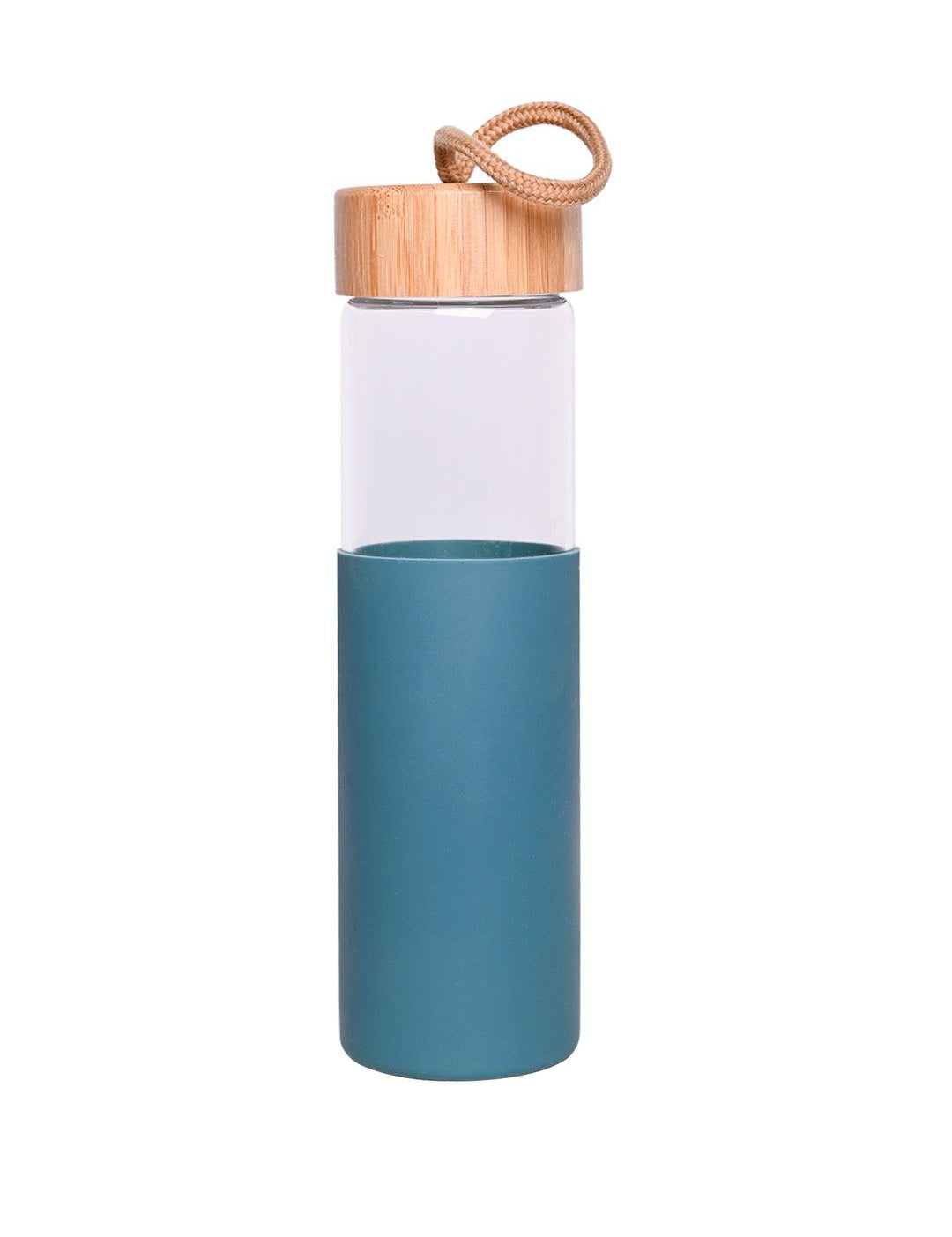 Borosilicate Glass Bottle with Cyan Silicone Sleeve - 550Ml - MARKET 99